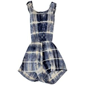 Dulce Carola Tie Dye Romper Small Cowl Drape Back Blue White Cutout